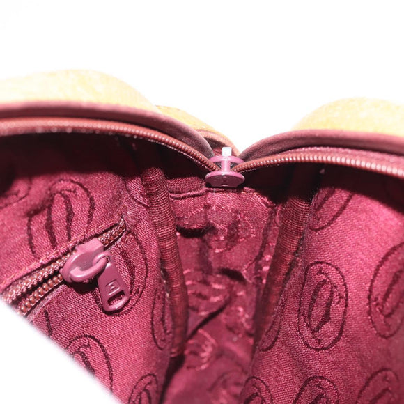 CARTIER Shoulder Bag Leather Beige Gold Auth BA6209