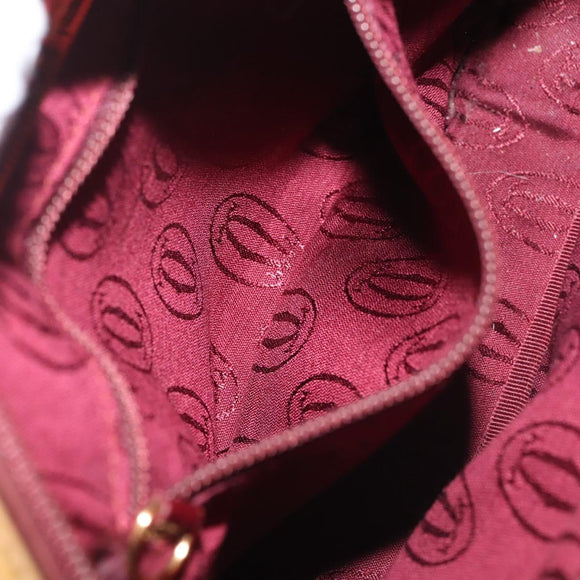 CARTIER Shoulder Bag Leather Beige Gold Auth BA6209