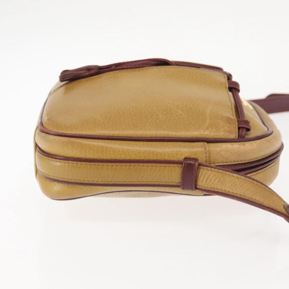 CARTIER Shoulder Bag Leather Beige Gold Auth BA6209