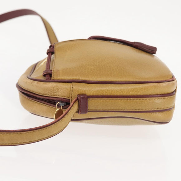 CARTIER Shoulder Bag Leather Beige Gold Auth BA6209