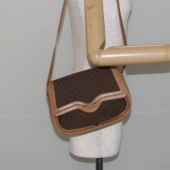 GUCCI Micro GG Canvas Shoulder Bag Brown Gold Auth BA6220