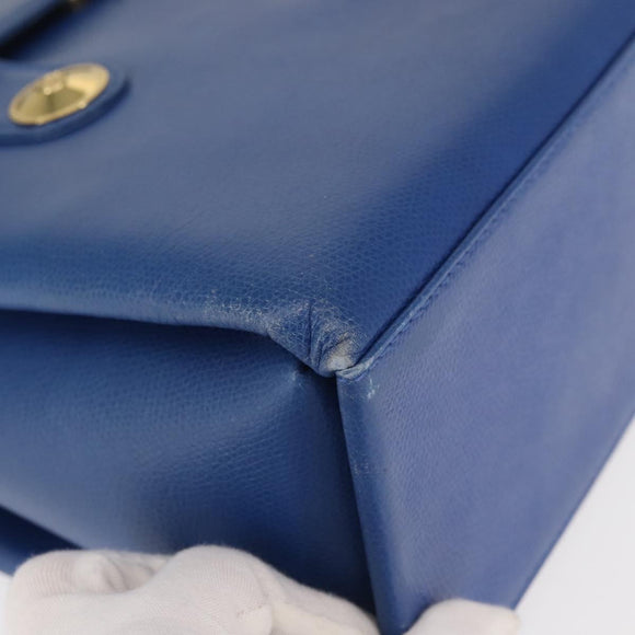 MCM Hand Bag Leather Blue Gold Auth BA6222