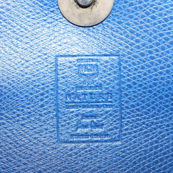 MCM Hand Bag Leather Blue Gold Auth BA6222