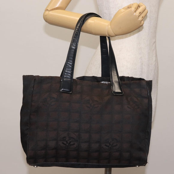 CHANEL New Travel Line Tote Bag Nylon Black Gold CC Auth BA6224