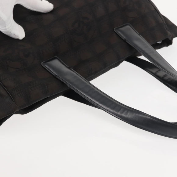 CHANEL New Travel Line Tote Bag Nylon Black Gold CC Auth BA6224