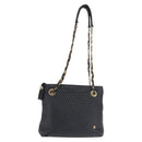 BALLY Chain Shoulder Bag Leather Navy Gold Auth BA6225-1