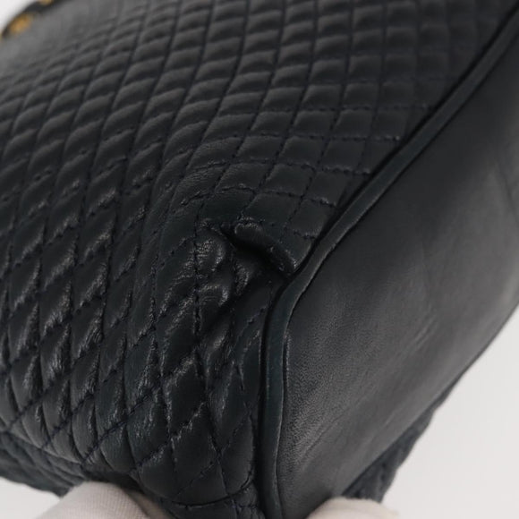 BALLY Chain Shoulder Bag Leather Navy Gold Auth BA6225