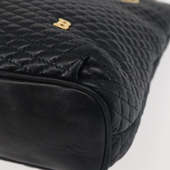 BALLY Chain Shoulder Bag Leather Navy Gold Auth BA6225