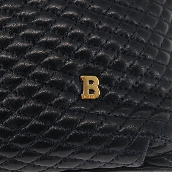 BALLY Chain Shoulder Bag Leather Navy Gold Auth BA6225