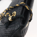 BALLY Chain Shoulder Bag Leather Navy Gold Auth BA6225-10