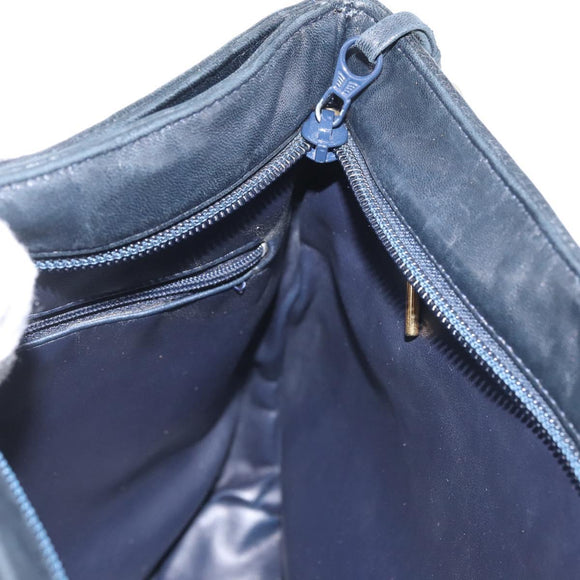 BALLY Chain Shoulder Bag Leather Navy Gold Auth BA6225