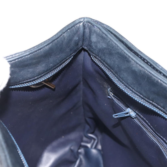 BALLY Chain Shoulder Bag Leather Navy Gold Auth BA6225