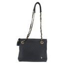 BALLY Chain Shoulder Bag Leather Navy Gold Auth BA6225-13