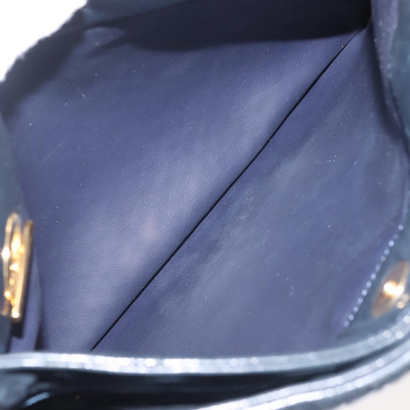 BALLY Chain Shoulder Bag Leather Navy Gold Auth BA6225