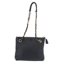 BALLY Chain Shoulder Bag Leather Navy Gold Auth BA6225-2
