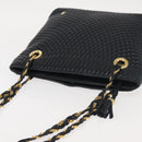 BALLY Chain Shoulder Bag Leather Navy Gold Auth BA6225-6