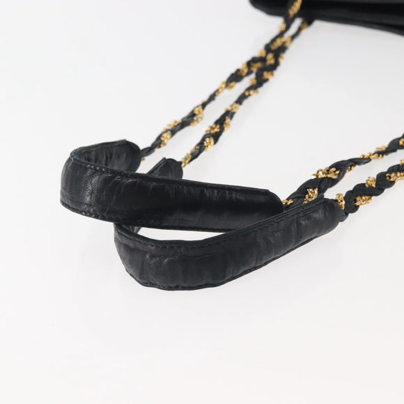 BALLY Chain Shoulder Bag Leather Navy Gold Auth BA6225