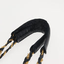 BALLY Chain Shoulder Bag Leather Navy Gold Auth BA6225-8