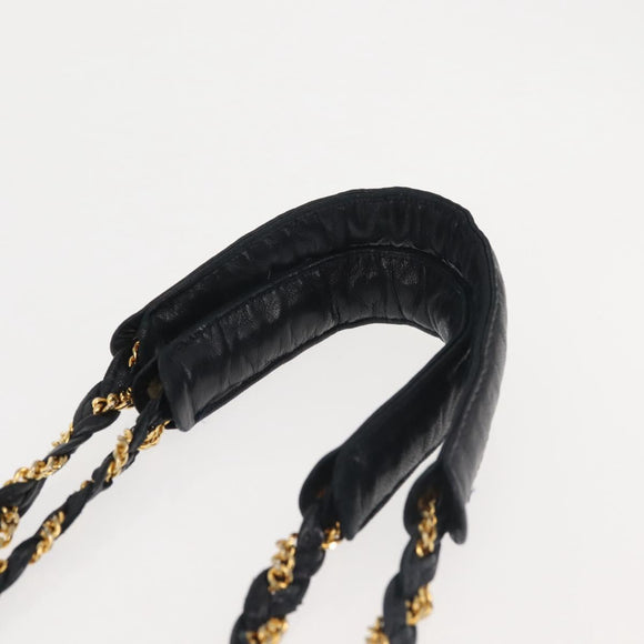 BALLY Chain Shoulder Bag Leather Navy Gold Auth BA6225