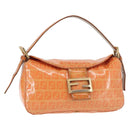 FENDI Zucchino Canvas Mamma Baguette Shoulder Bag Enamel Orange Gold Auth BA6226-1