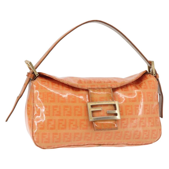 FENDI Zucchino Canvas Mamma Baguette Shoulder Bag Enamel Orange Gold Auth BA6226