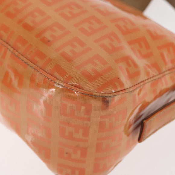 FENDI Zucchino Canvas Mamma Baguette Shoulder Bag Enamel Orange Gold Auth BA6226