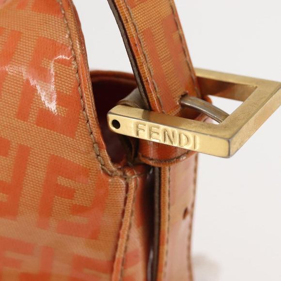 FENDI Zucchino Canvas Mamma Baguette Shoulder Bag Enamel Orange Gold Auth BA6226