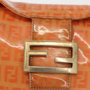 FENDI Zucchino Canvas Mamma Baguette Shoulder Bag Enamel Orange Gold Auth BA6226-15