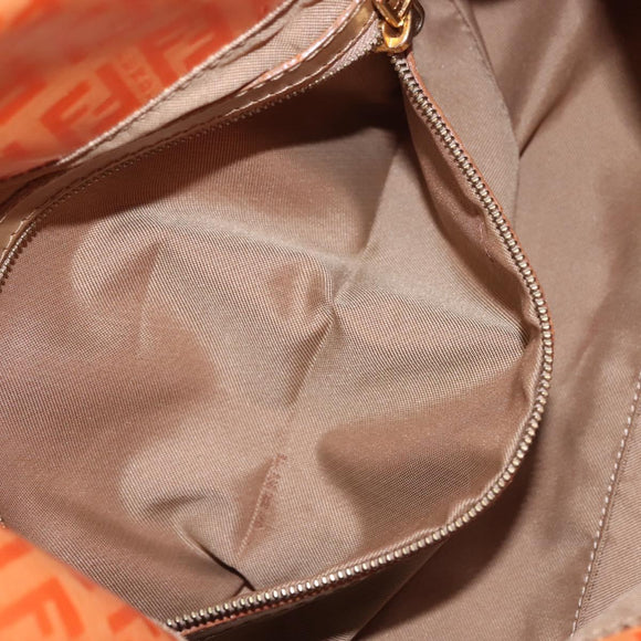 FENDI Zucchino Canvas Mamma Baguette Shoulder Bag Enamel Orange Gold Auth BA6226