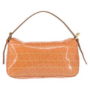 FENDI Zucchino Canvas Mamma Baguette Shoulder Bag Enamel Orange Gold Auth BA6226-3