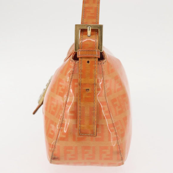 FENDI Zucchino Canvas Mamma Baguette Shoulder Bag Enamel Orange Gold Auth BA6226
