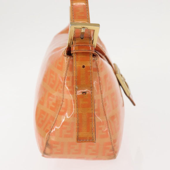 FENDI Zucchino Canvas Mamma Baguette Shoulder Bag Enamel Orange Gold Auth BA6226
