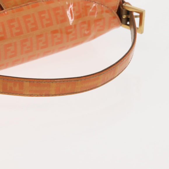 FENDI Zucchino Canvas Mamma Baguette Shoulder Bag Enamel Orange Gold Auth BA6226