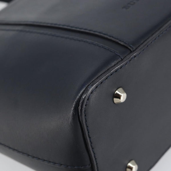 BURBERRY Hand Bag Leather Navy Silver Auth BA6227