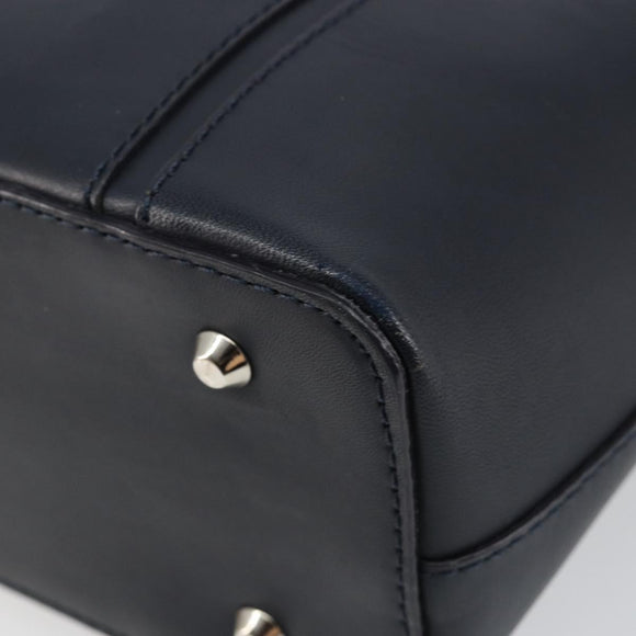 BURBERRY Hand Bag Leather Navy Silver Auth BA6227