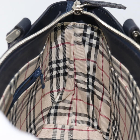BURBERRY Hand Bag Leather Navy Silver Auth BA6227