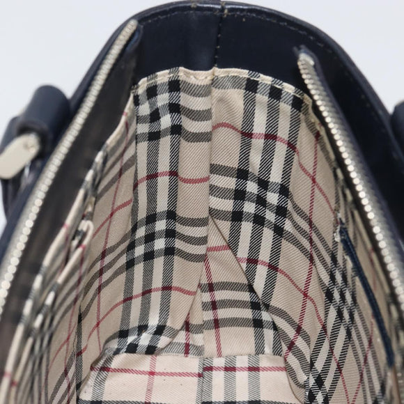 BURBERRY Hand Bag Leather Navy Silver Auth BA6227