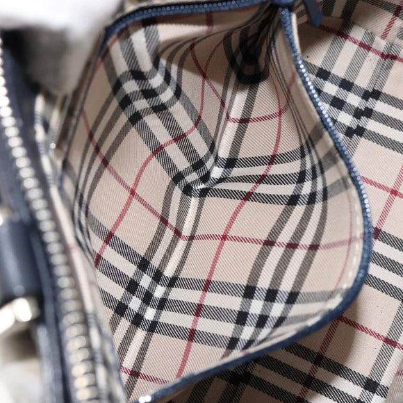 BURBERRY Hand Bag Leather Navy Silver Auth BA6227