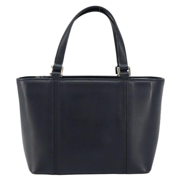 BURBERRY Hand Bag Leather Navy Silver Auth BA6227