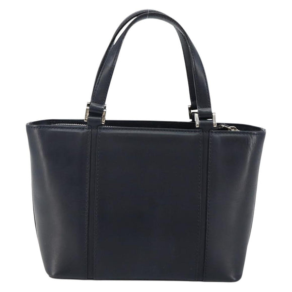 BURBERRY Hand Bag Leather Navy Silver Auth BA6227