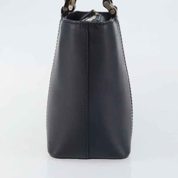 BURBERRY Hand Bag Leather Navy Silver Auth BA6227