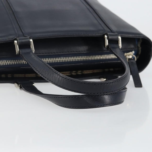BURBERRY Hand Bag Leather Navy Silver Auth BA6227