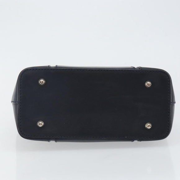 BURBERRY Hand Bag Leather Navy Silver Auth BA6227