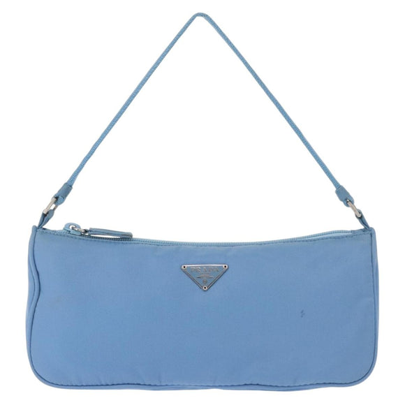 PRADA Accessory Pouch Nylon Light Blue Silver Auth BA6228