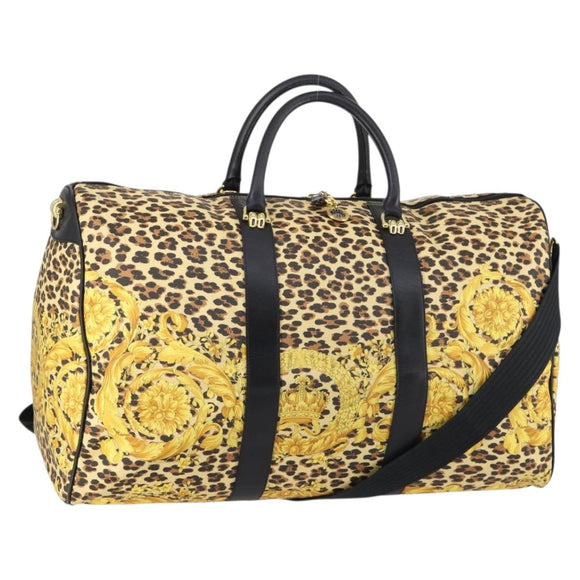 Gianni Versace Boston Bag PVC 2way Yellow Black gold Auth BA6230
