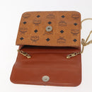 MCM Logogram Vicetos Chain Shoulder Bag PVC Leather Brown Gold Auth BA6231-9
