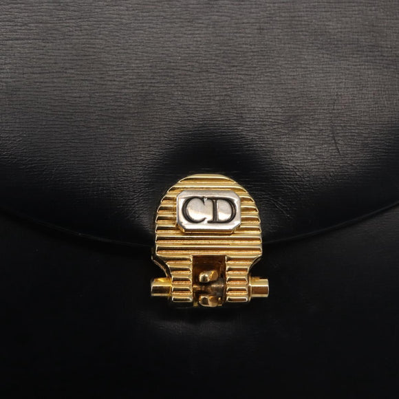 Christian Dior Chain Shoulder Bag Leather Navy Gold Auth BA6234