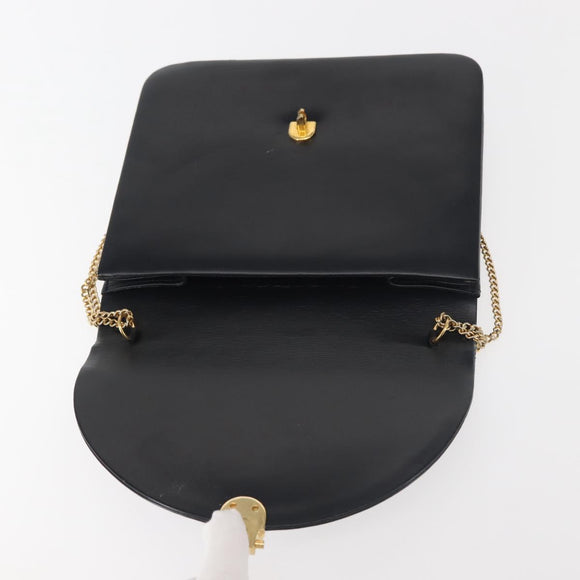 Christian Dior Chain Shoulder Bag Leather Navy Gold Auth BA6234