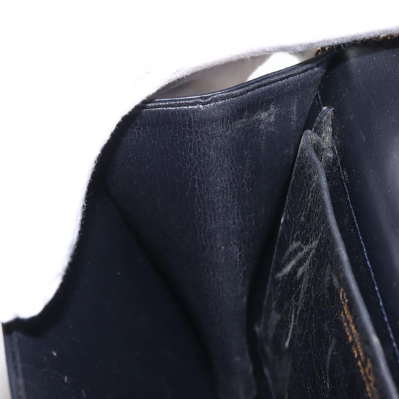 Christian Dior Chain Shoulder Bag Leather Navy Gold Auth BA6234