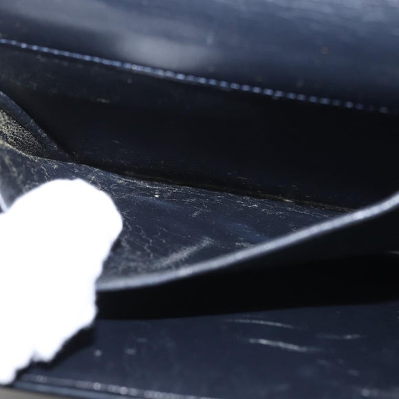 Christian Dior Chain Shoulder Bag Leather Navy Gold Auth BA6234